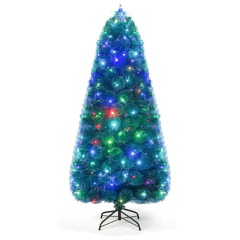 Gymax 5/6/7 FT Pre-Lit Fiber Optic Christmas Tree Artificial Christmas