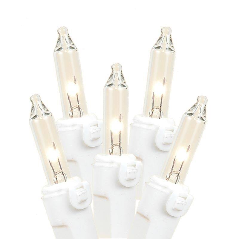 50 Light Christmas Mini Light Set, White Wire, 11' Long