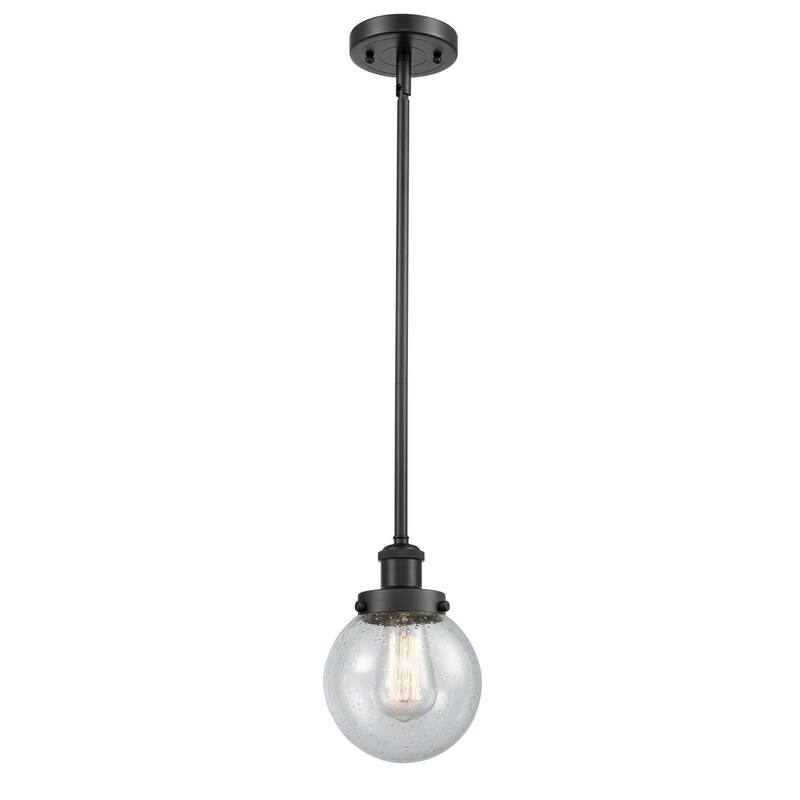 Innovations Lighting Beacon 6" Wide Mini Pendant - Rod Hung - Matte Black / Seedy