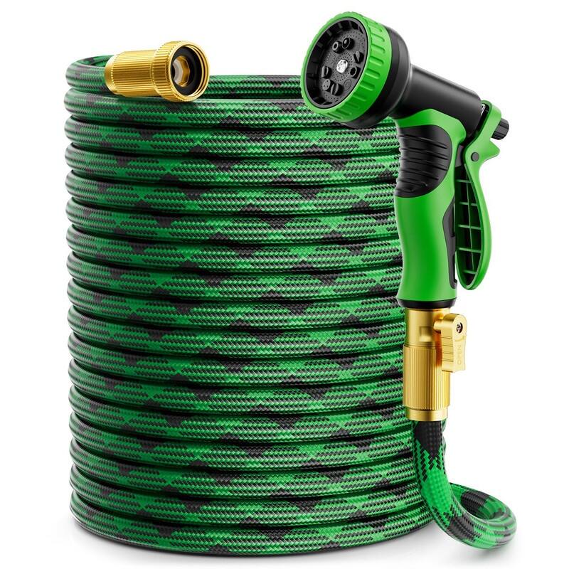 100ft Non-Expandable Garden Hose with 10-Function Nozzle - 50FT