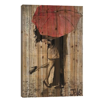 Red Umbrella Print On Wood by Loui Jover - Multi-Color
