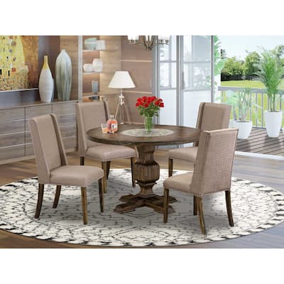 HomeStock 3-Piece Distressed Jacobean Finish Solid Wood Top Dining Table with 2 Chairs