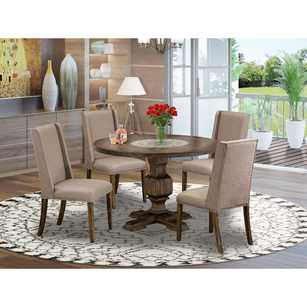HomeStock 3-Piece Distressed Jacobean Finish Solid Wood Top Dining Table with 2 Chairs