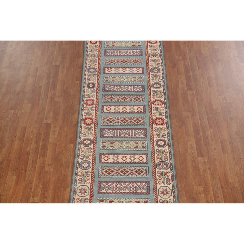 Kazak Runner Rug Handmade Blue Wool Carpet - 3'2" x 16'4"