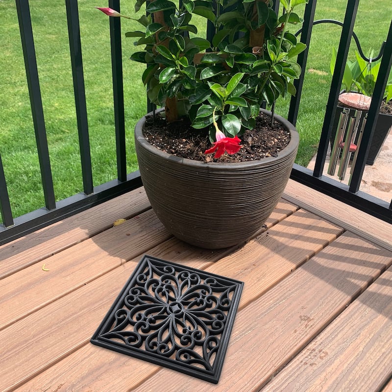 4 Piece 12 inch Square Rubber Scrollwork Step Mat Set - 12"Lx12"Wx.4"H