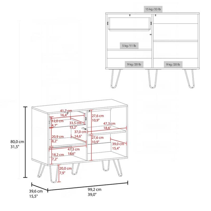 White and Natural Oak Charming Sideboard