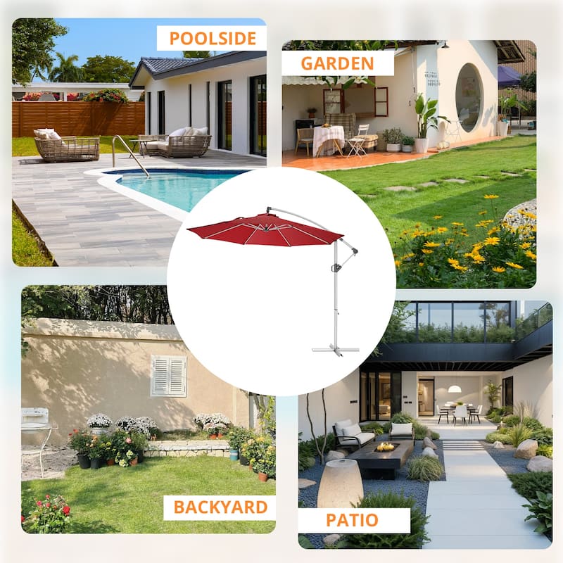120" Patio Umbrella with Upgraded Aluminum Frame,Cantilever Hanging Market Umbrella with Base Included,UV Resistant