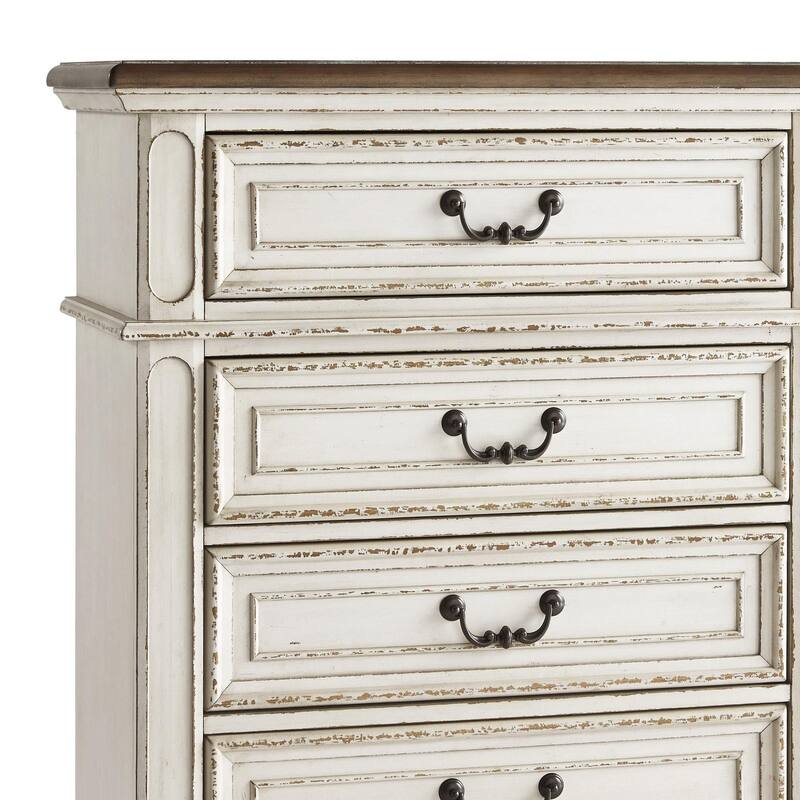 5 Drawer Wooden Chest with Bracket Legs, Antique White
