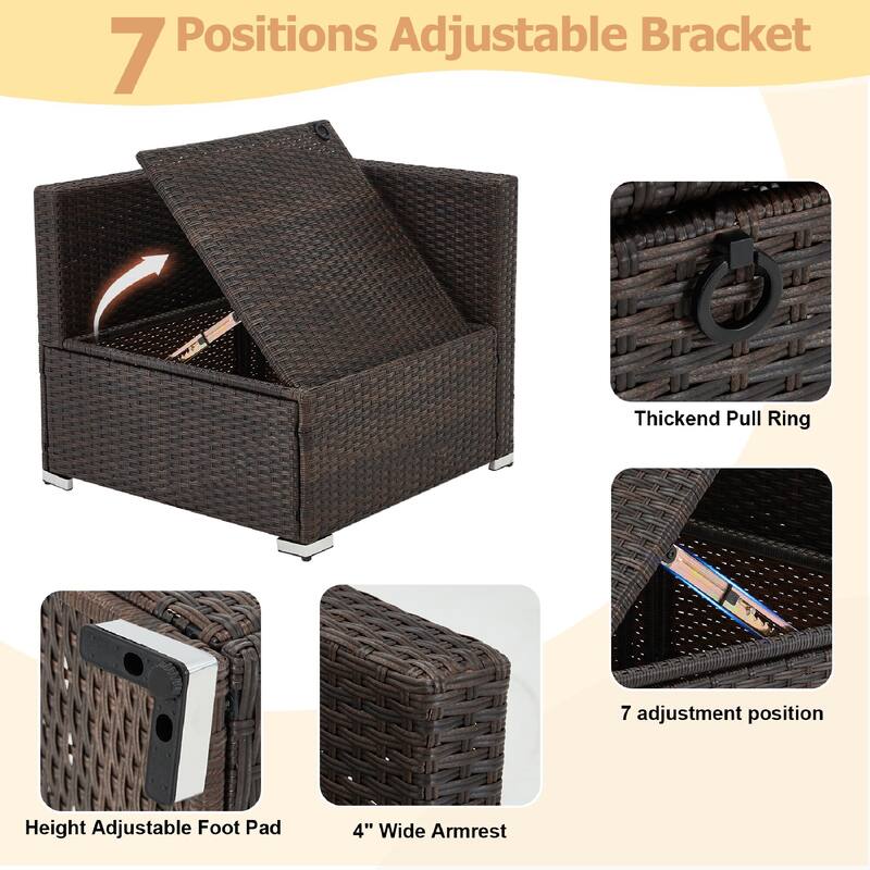 EROMMY 6/7 Piece Modular Outdoor Rattan Sofa Set, All-Weather Wicker Patio Furniture with Storage Table, Cushions & Pillows