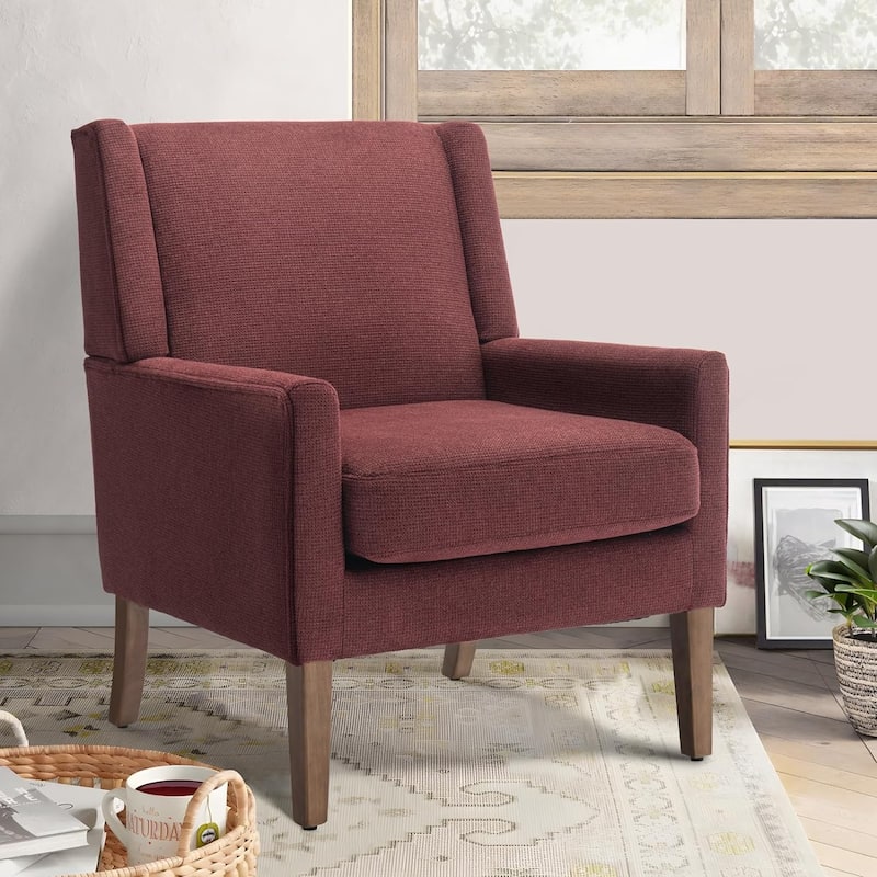 Mid-Century Linen Wing Chair - Tailored Channel Tufting & Walnut Tapered Legs, Compact Accent for Reading Nooks