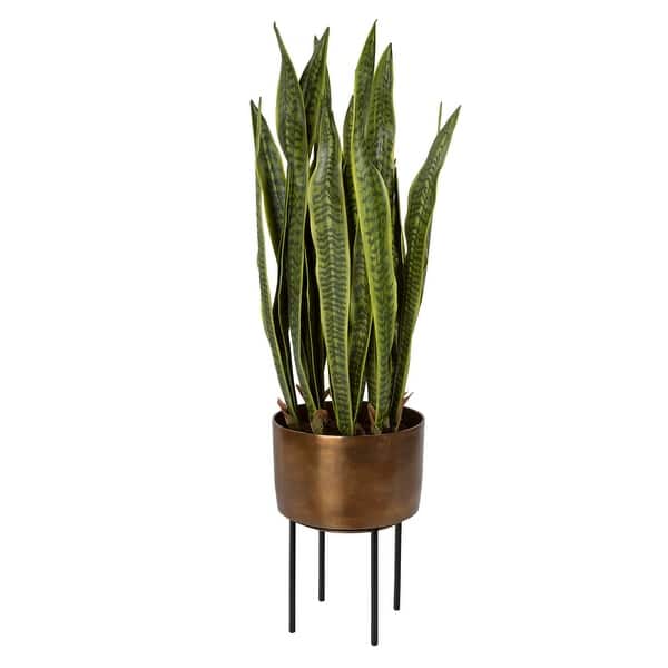 slide 2 of 3, Uttermost Fasita Antique Brass Planter - 44" H x 15" W