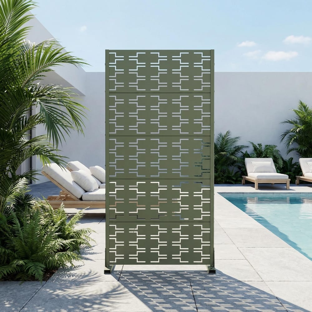 72" H×47"W Dovelina Black Outdoor Freestanding Metal Privacy Screen Decorative Garden Fence