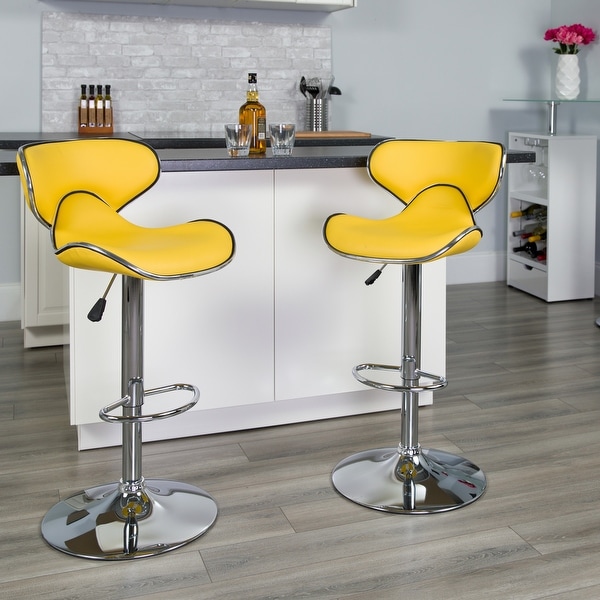 Contemporary Cozy Mid-Back Vinyl Adjustable Height Barstool with Chrome Base - 16"W x 17.5"D x 34.5" - 43"H. Opens flyout.