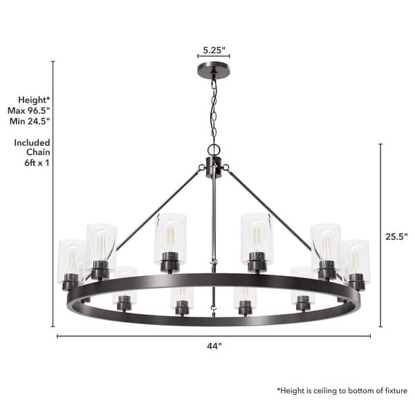 dimension image slide 5 of 9, Hunter Hartland Wagon Wheel Chandelier - Dining Room, Kitchen, Entry - Modern Farmhouse, Industrial