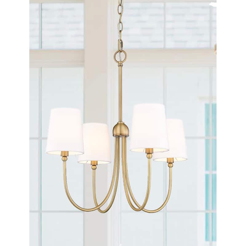 Antique Brass 22" Farmhouse Chandelier with 4 Fabric Shades
