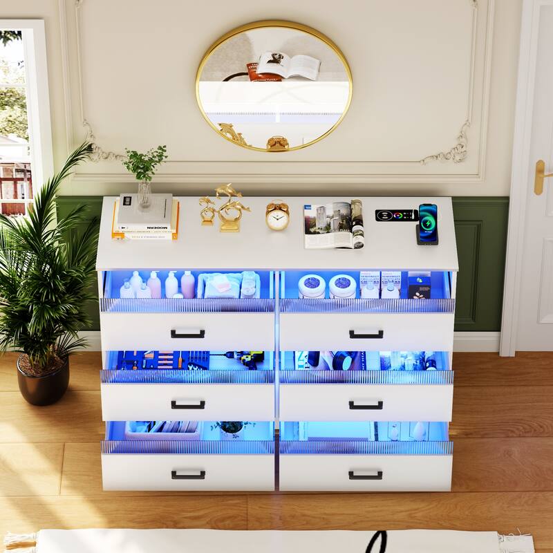 6 Drawers Dresser With LED Light and USB Port