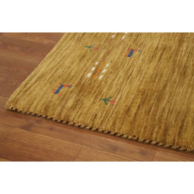 Hand Knotted Oriental 100% Wool Carpet Tribal Animal Pictorial Yellow & Gold Gabbeh Area Rug - 4' 0'' X 1' 10''