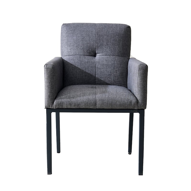 Set of 2 Modern Aluminum Grey Upholstered Dining Chairs with Armrest