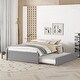 preview thumbnail 4 of 16, Simple Platform Bed Full Size Wood Bed Frame with Twin Trundle and 2 Drawers Suit for Kids Bedroom, No Box Spring Needed Grey