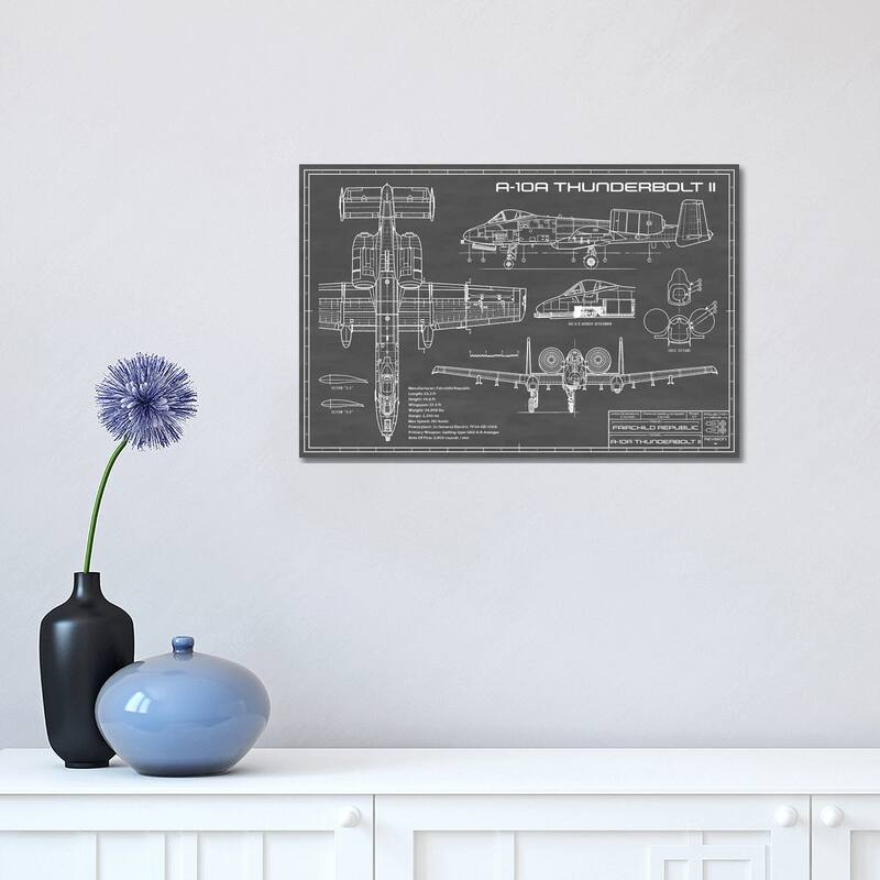 iCanvas "A-10 Thunderbolt II (Warthog) Airplane In Black" by Action Blueprints Canvas Print - 12x18x1.5
