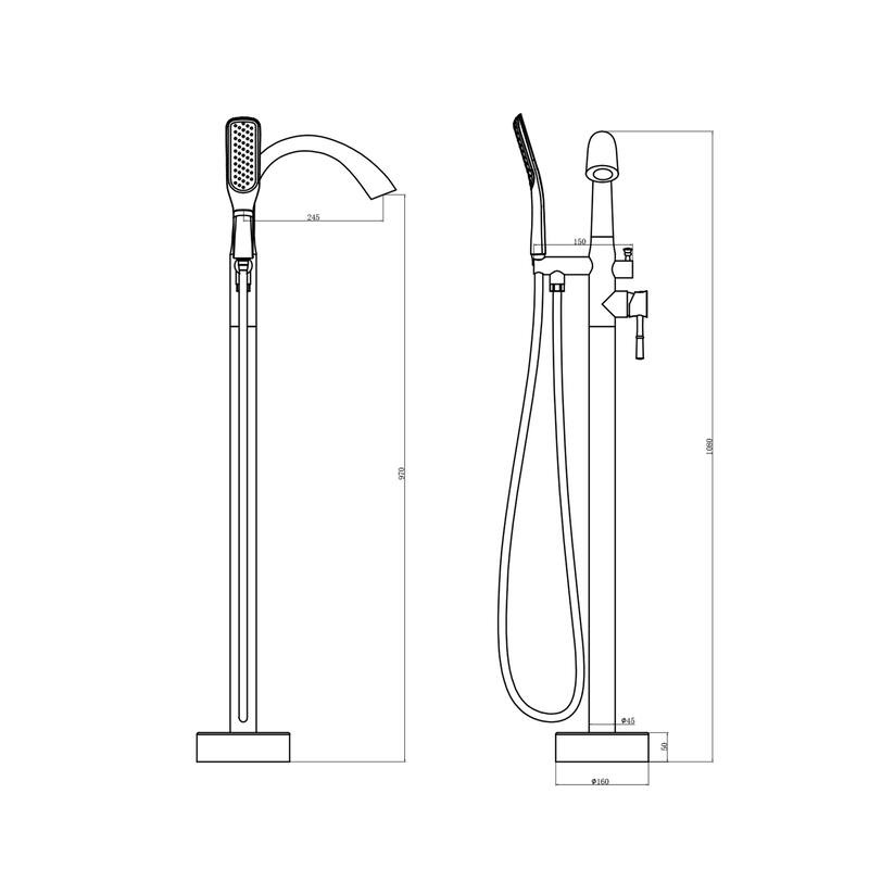 Topcraft Floor Mounted Bathtub Filler with Handheld Showerhead