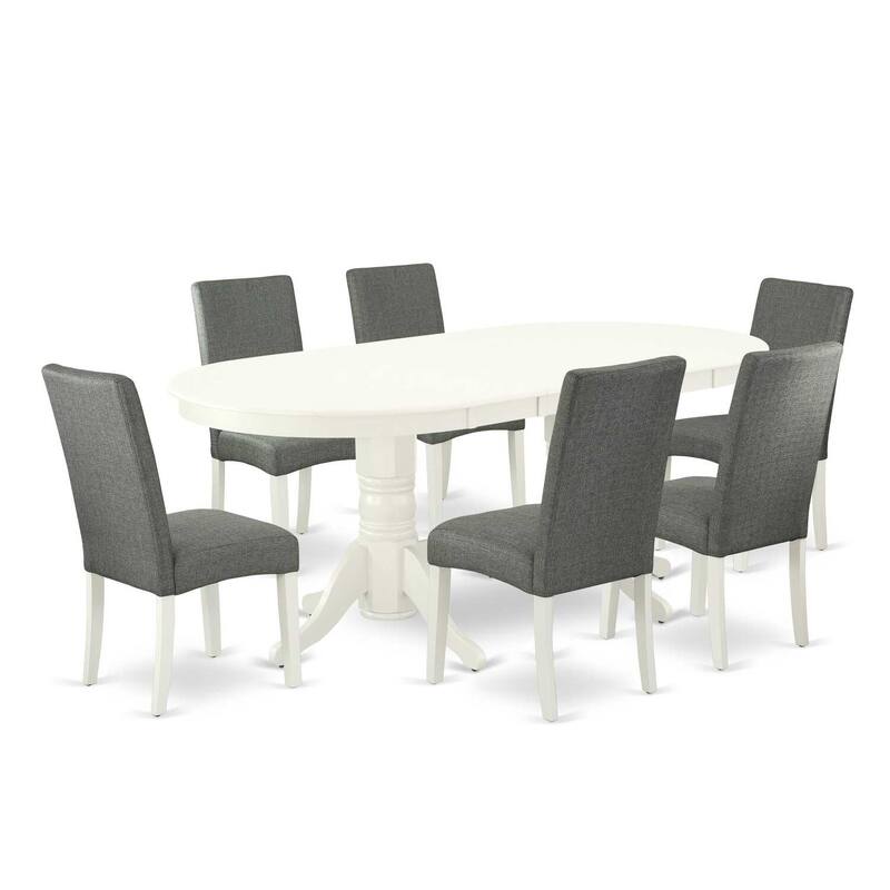 7-Piece Dining Room Set - Linen White Table & Gray Chairs - Butterfly Leaf Table - 76.3