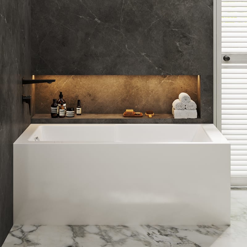 Claire 60" x 32" Left-Hand Drain Drain Alcove Tub with Corner Apron - 60x32 Left - White