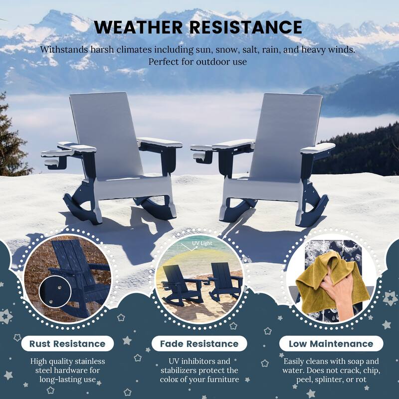 Shoreside Kids Outdoor Poly Adirondack Rocking Chair with Cup Holder (Set of 2)