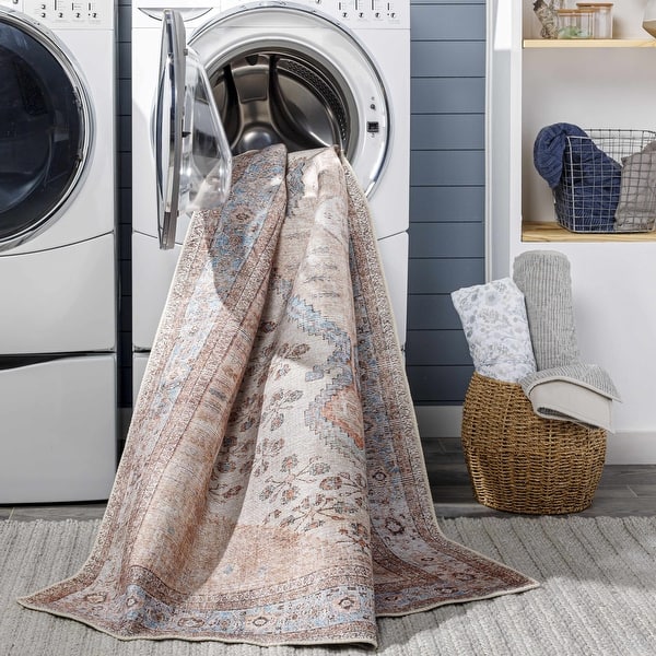 slide 2 of 15, Hauteloom Moora Living Room, Bedroom Machine Washable Area Rug - Aqua, Black, Blush - 2' x 2'11" 2' x 2'11" - Aqua, Black, Blush / Moora