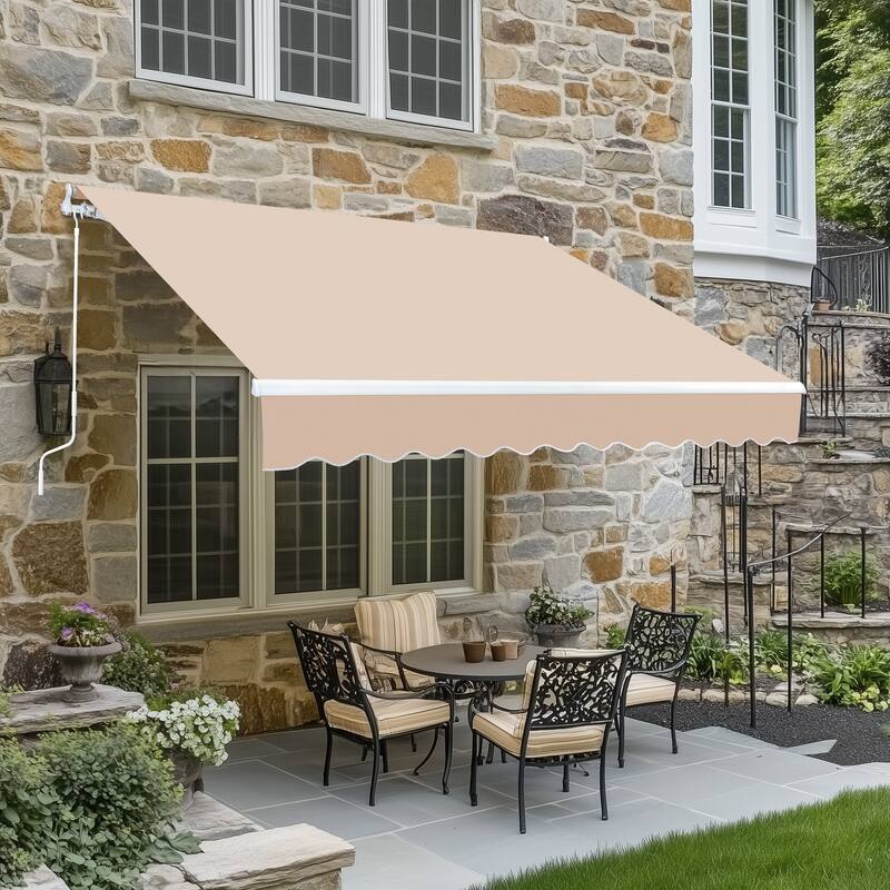 Retractable Outdoor Awning with Adjustable Slope Polyester Canopy Aluminum and Steel Frame Weather Resistant