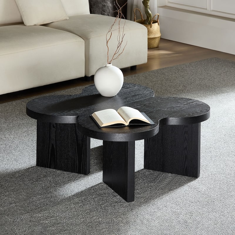 Accent Butterfly Coffee Table with Sturdy Legs, Wood Nesting Coffee Table, Modern Low Center Table for Living Room, Office