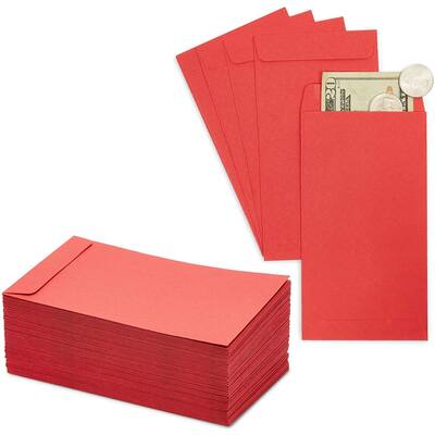 Paper Junkie 100 Pack Red Kraft Paper Money Saving Envelopes for Cash Gift Budgeting 3.5x6.5"