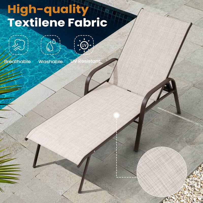 Outdoor Patio Adjustable Back Chaise Lounges Chairs with Arms(Set of 2 )