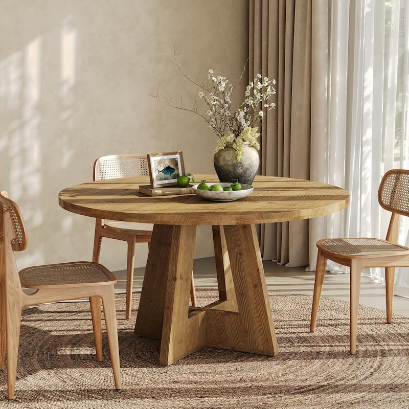 47-Inch Solid Wood Round Dining Table for Dining Room Family Gathering