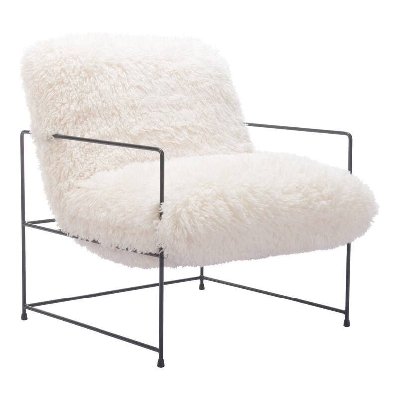HomeRoots 30" White And Black Sherpa And Upholstered Arm Chair - 30' X '33.5' X '34