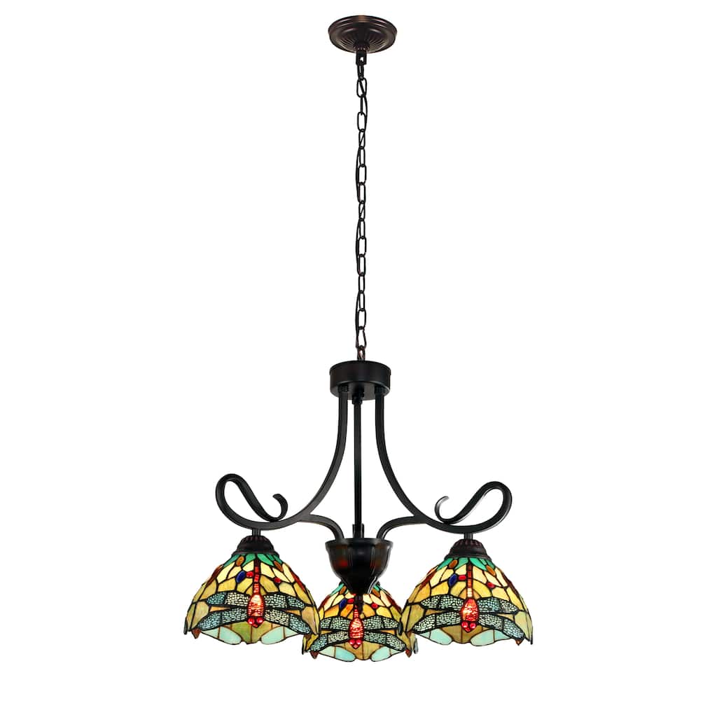 Tiffany-Style Dragonfly Design 3-light Dark Bronze Chandelier