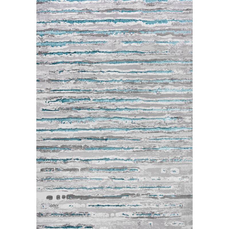 JONATHAN Y Timeworn Modern Stripe Area Rug - 4 X 6 - Gray/Turquoise