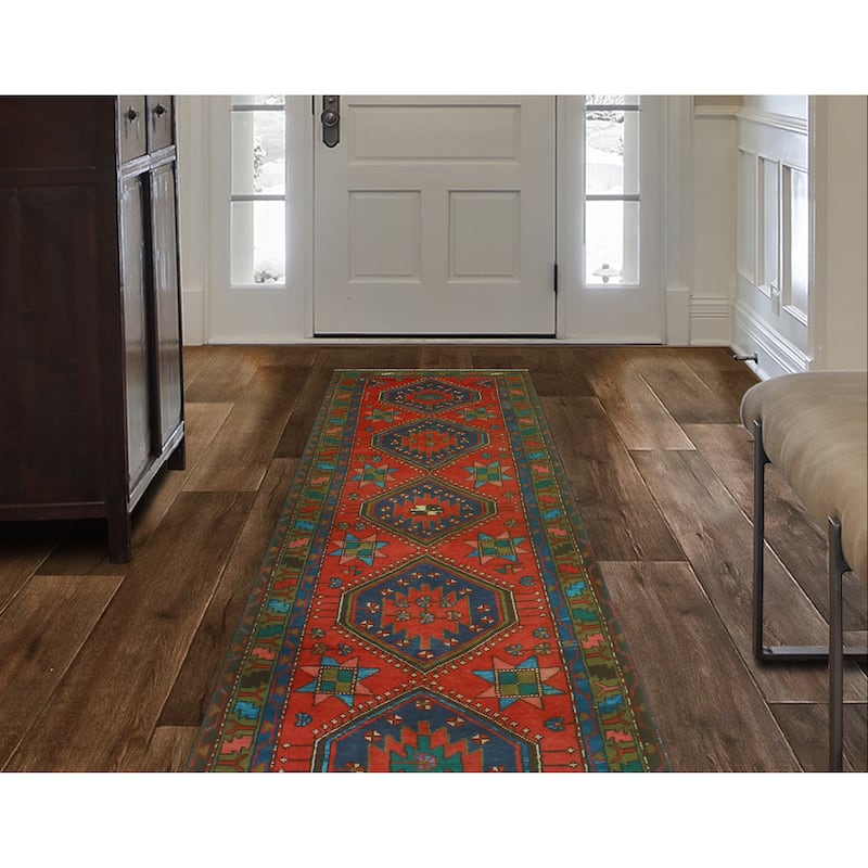 Fine Vintage Distressed Jerilyn Red/Navy Runner - 3'2" x 10'1"
