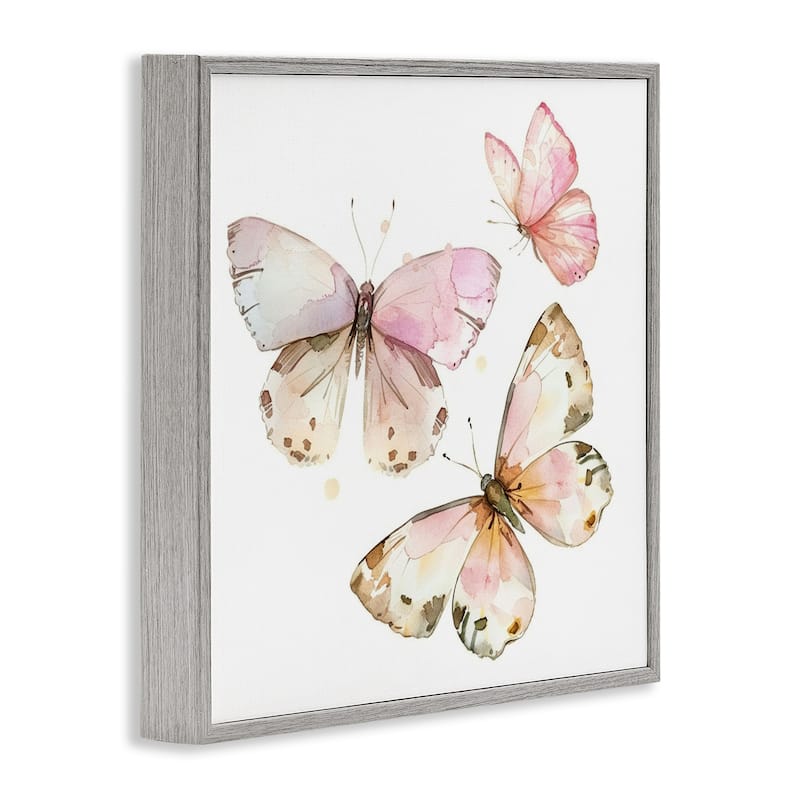 Stupell Soft Watercolor Butterfly Trio Framed Giclee Art Design By LSR Creative Studio
