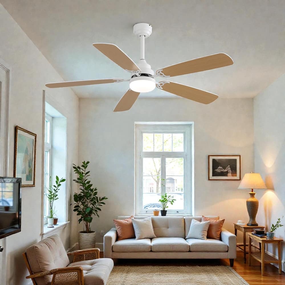 52 Inch Indoor Ceiling Fan with LED Light, 6-Speed Quiet DC Motor, 5 Blades, Dual-Color Design, Remote Control
