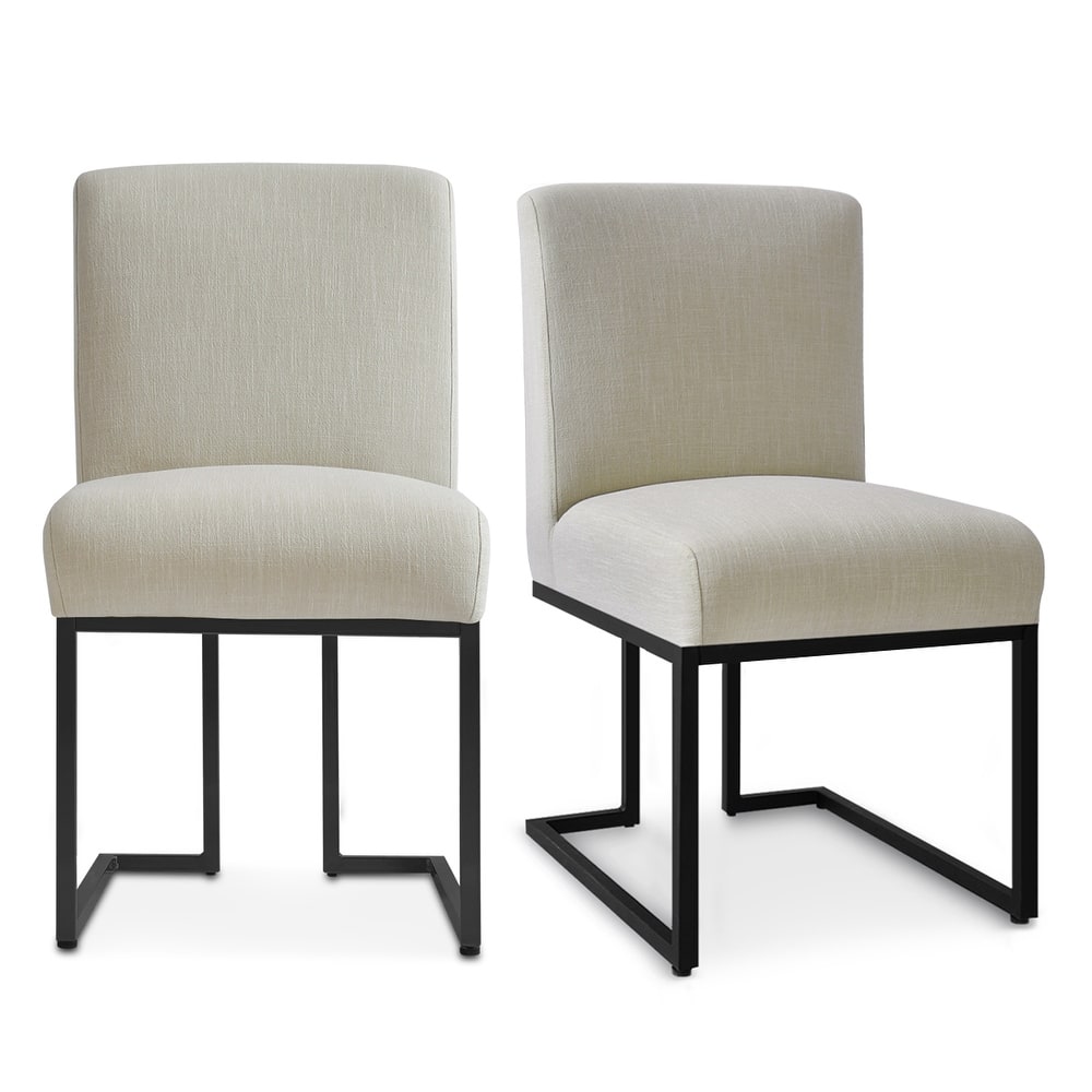 Chenille Upholstered Dining Chair with Black Metal Legs