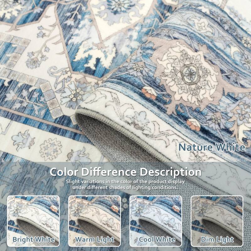 DriftAway Area Rug Washable Rugs for Living Room Non Slip Rubber Backing Low Pile Non Shedding Boho Foldable Vintage Rugs