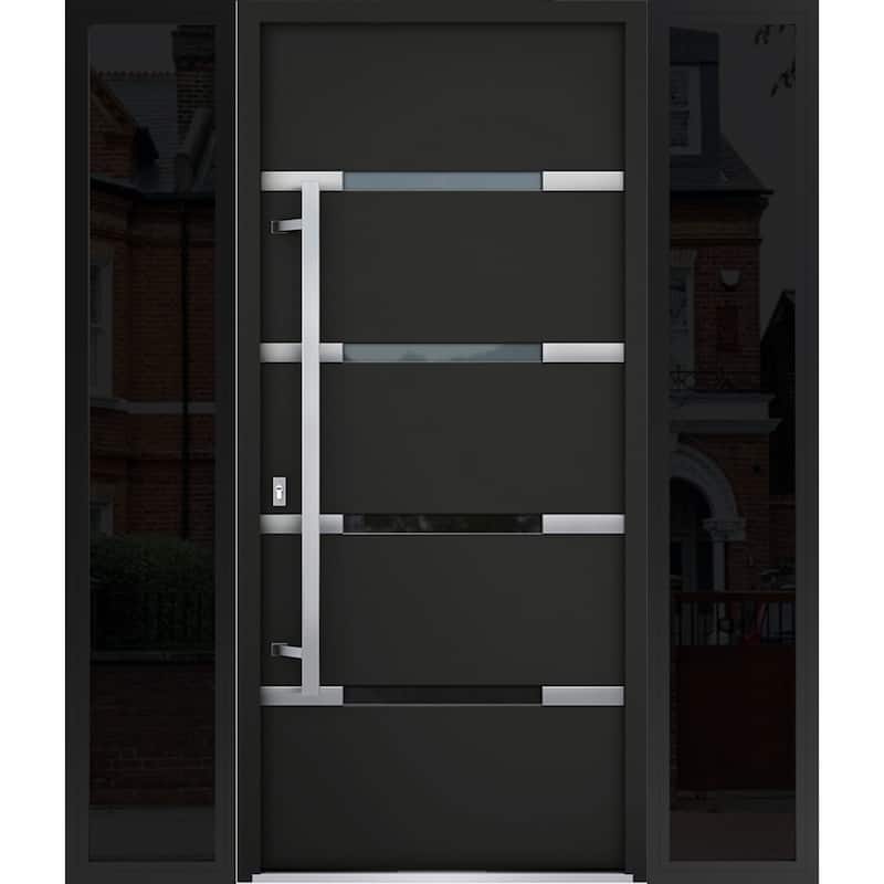 Front Prehung Steel Door 1105 Black Enamel Stainless Inserts W36xH80 Lh I - Black - 64 x 80