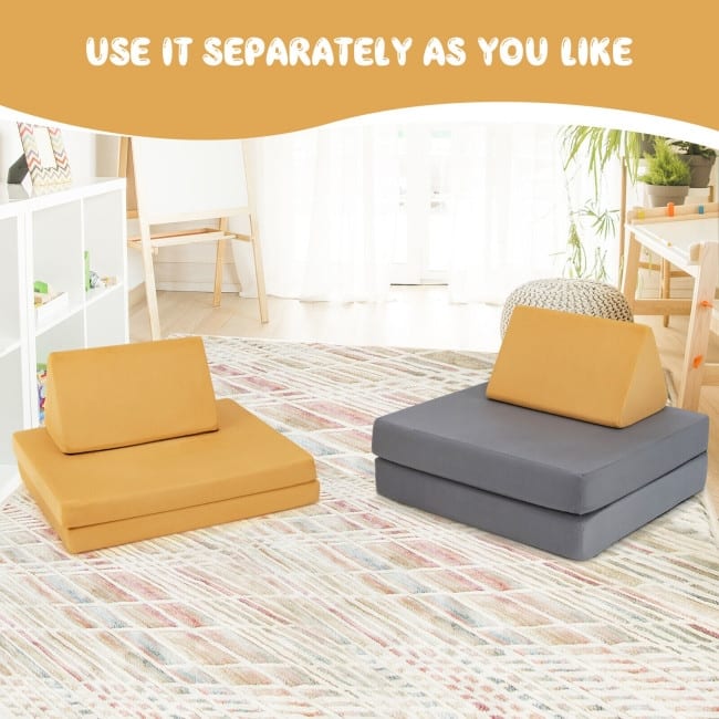 4-Piece Convertible Kids Couch Set with 2 Folding Mats - 66" x 33" x 5.5" (L x W x H)