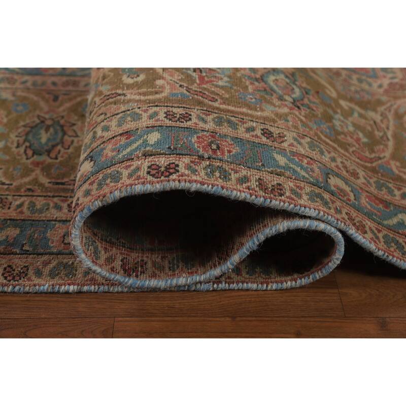 Hand Knotted Oriental 100% Wool Carpet Traditional Floral Pink Kashan Area Rug - 13' 1'' X 9' 8''