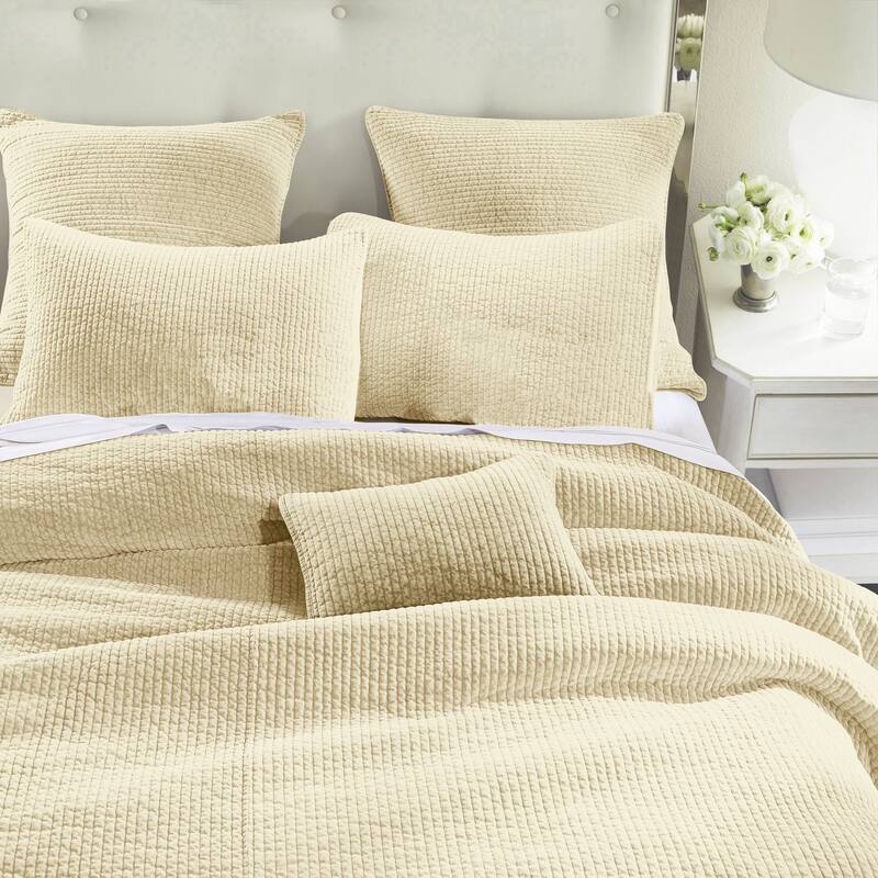 HiEnd Accents Stonewashed Cotton Velvet Traditional Bedding 3 Piece Quilt Set with Pillow Shams - Light Tan - Queen