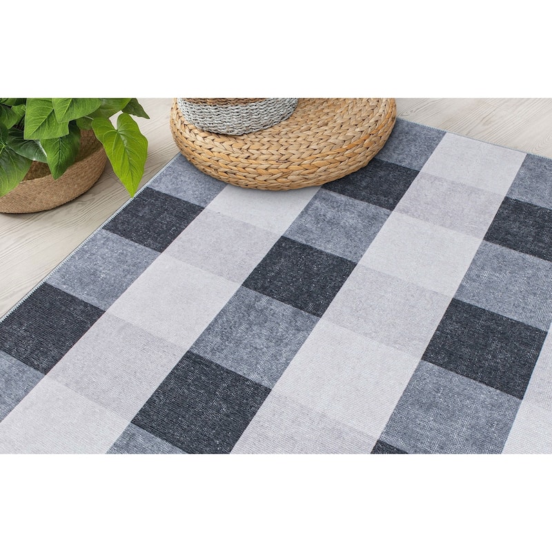Contemporary Checkered Machine Washable Area Rug