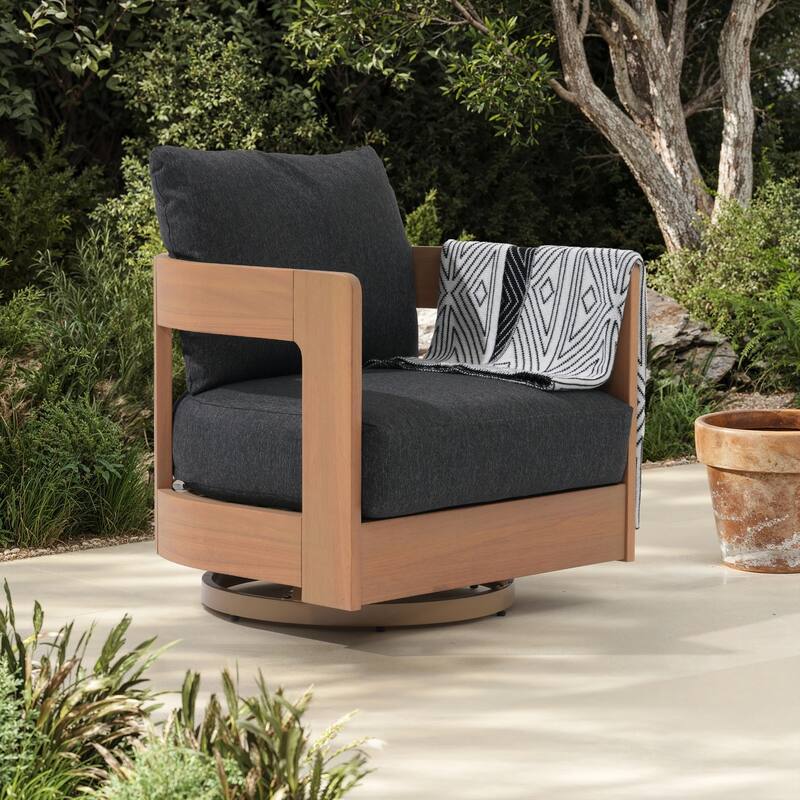 Outdoor Swivel Chair Conversation Set 360-Degree Solid Wood Eucalyptus