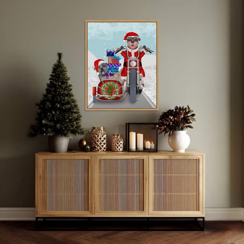 Christmas Mutts Christmas Chopper by Fab Funky (23 x 28 in.), Framed Canvas Wall Art Print - Sylvie Natural