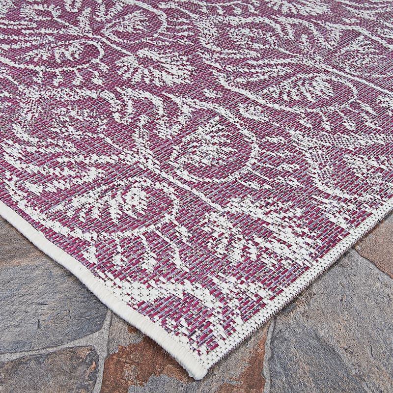 Savona Leafy Glade Purple- Ivory Indoor/ Outdoor Area Rug